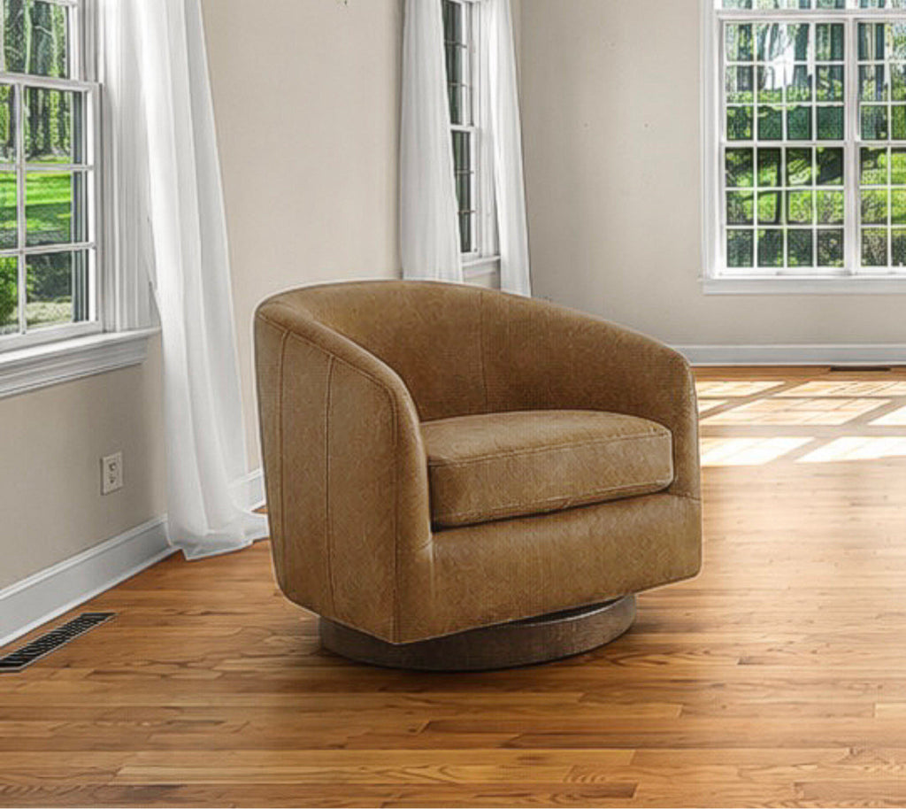 Leather Swivel Barrel Armchair