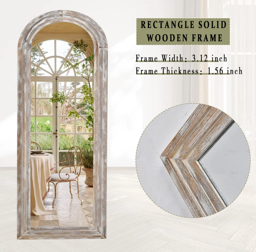 Arched Wood Frame Full Length Mirror w/ Stand