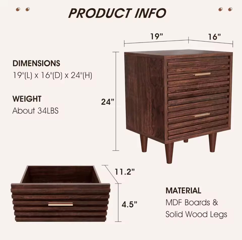 2-Drawer Fluted Nightstand