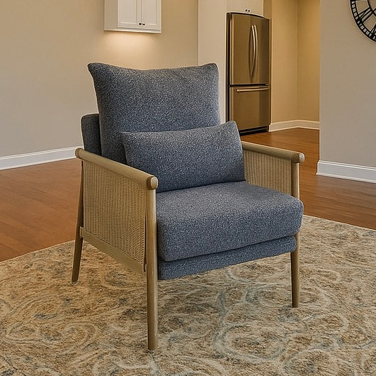Woven Rattan Lounge Chair w/ Pillow Cushion