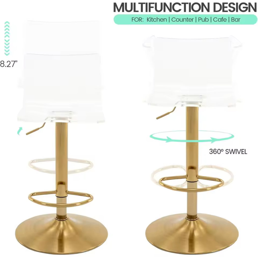 Transparent Acrylic Mid-Back Swivel Bar Stools (Set of 2)