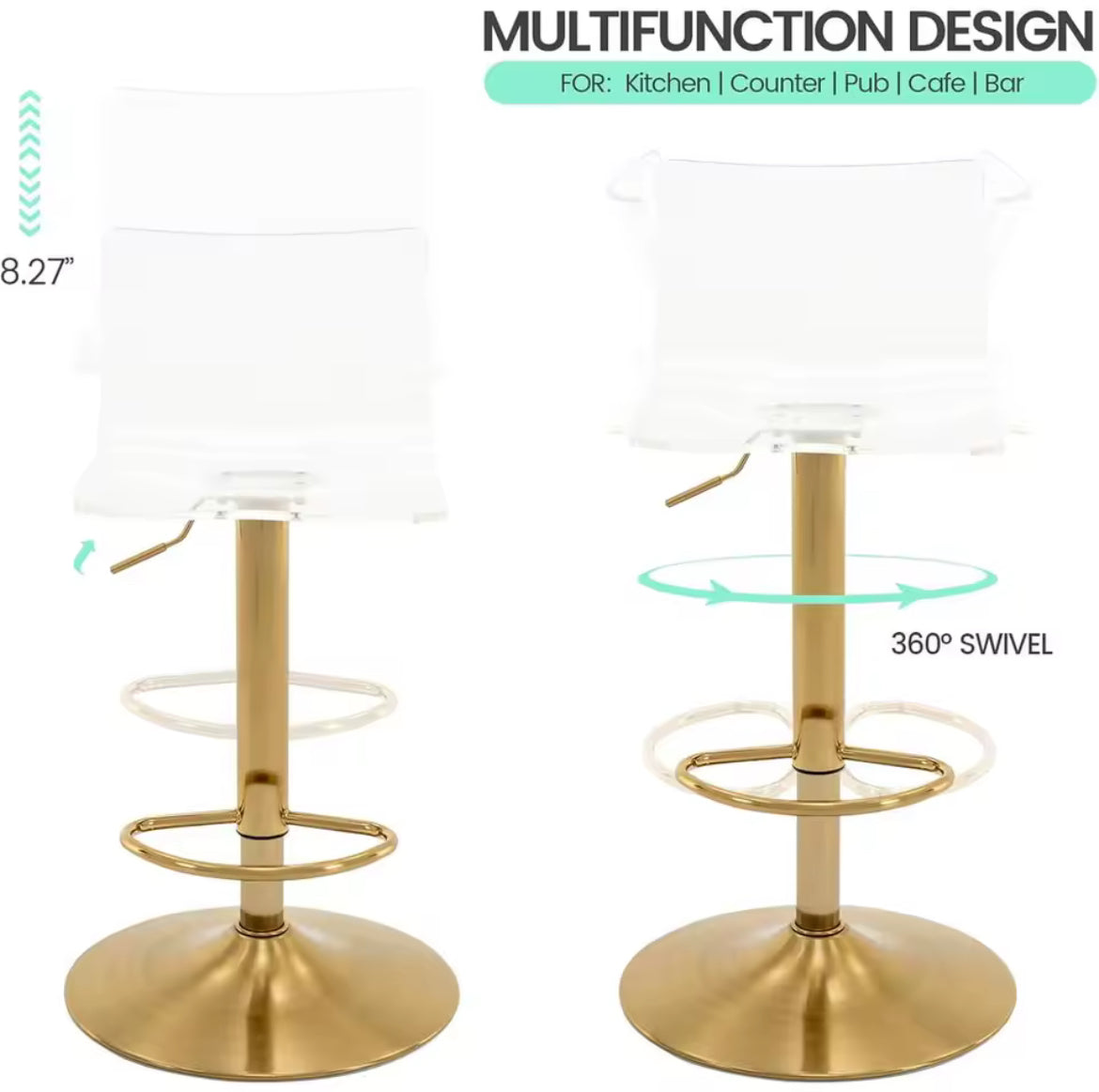Transparent Acrylic Mid-Back Swivel Bar Stools (Set of 2)