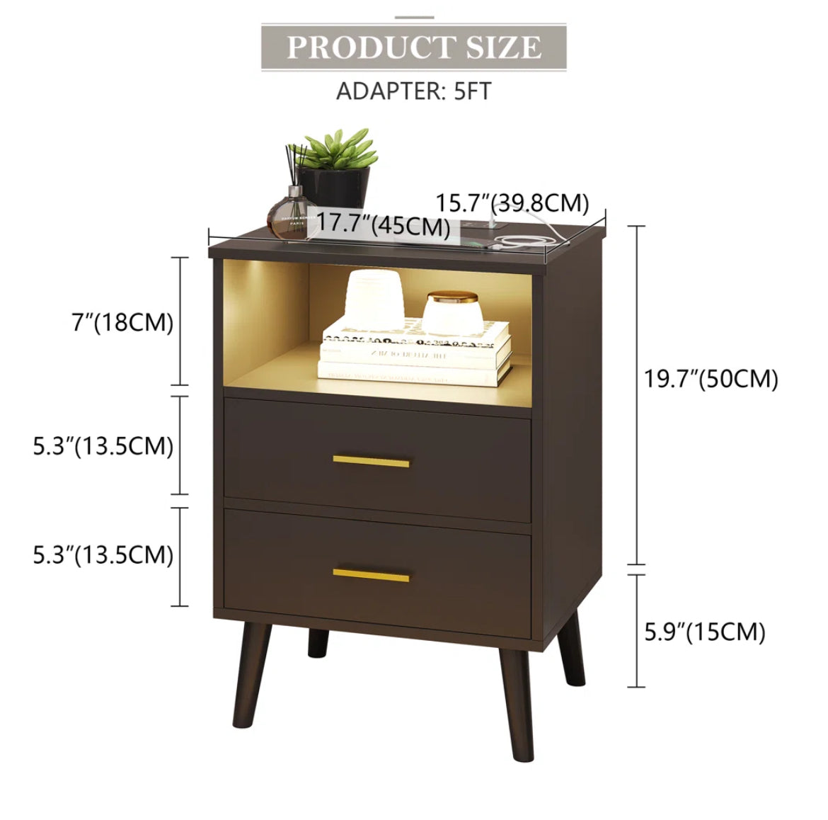 LED Nightstand w/ Charging Station