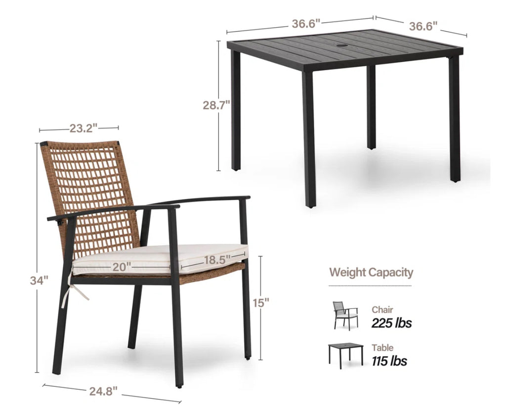 37" Long Iron Dining Set w/ Cushions