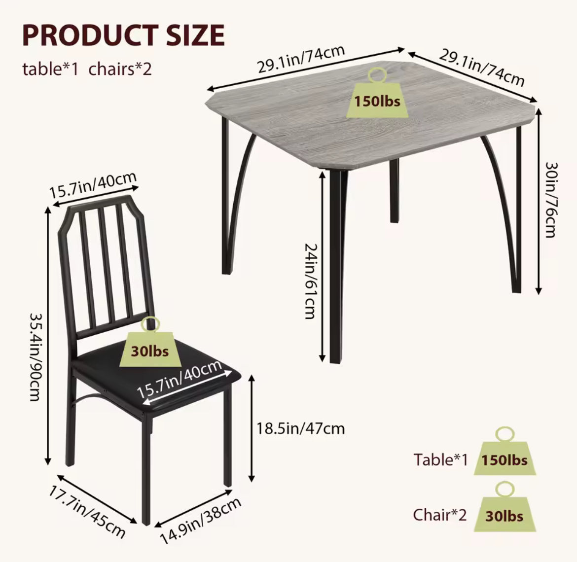 Modern 3-Piece Square Dining Set
