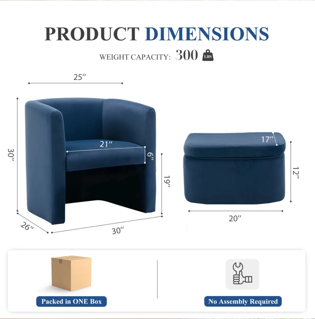 Comfy Upholstered Armchair w/ Ottoman