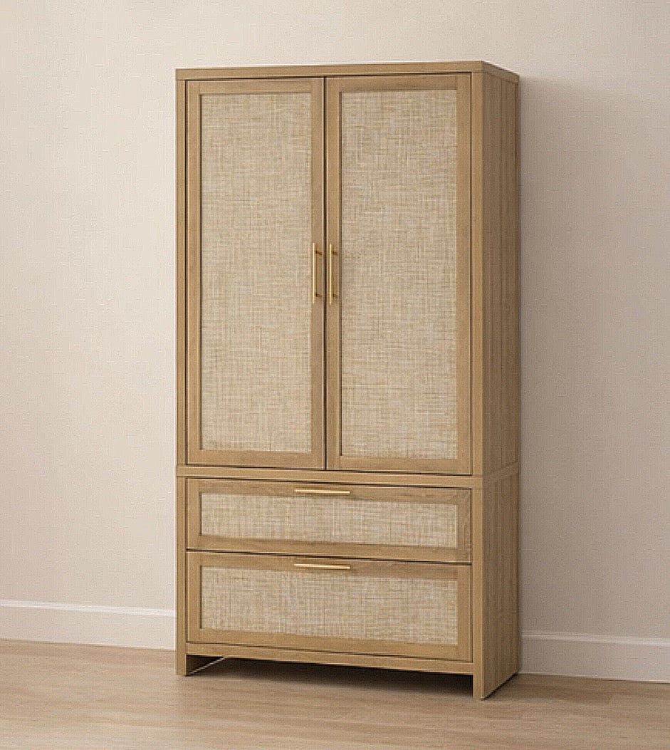 40” Rattan-Style Armoire w/ 2 Drawers