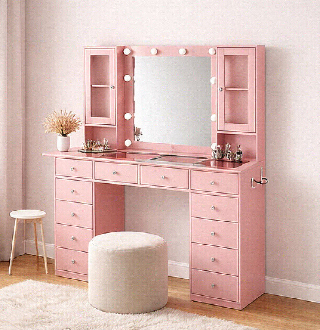 55” Vanity Desk w/ Mirror & 10 LED Lights