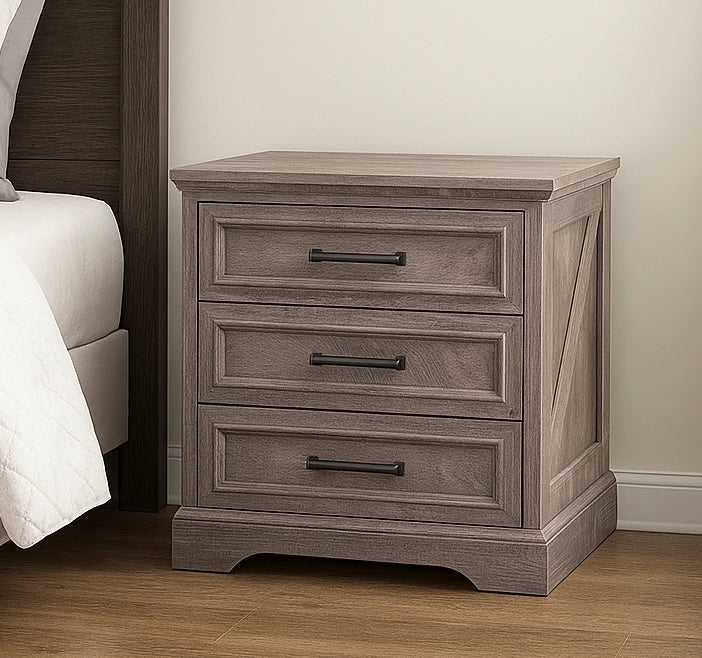 Farmhouse Nightstand w/ Charging Station & 3 Large Drawers