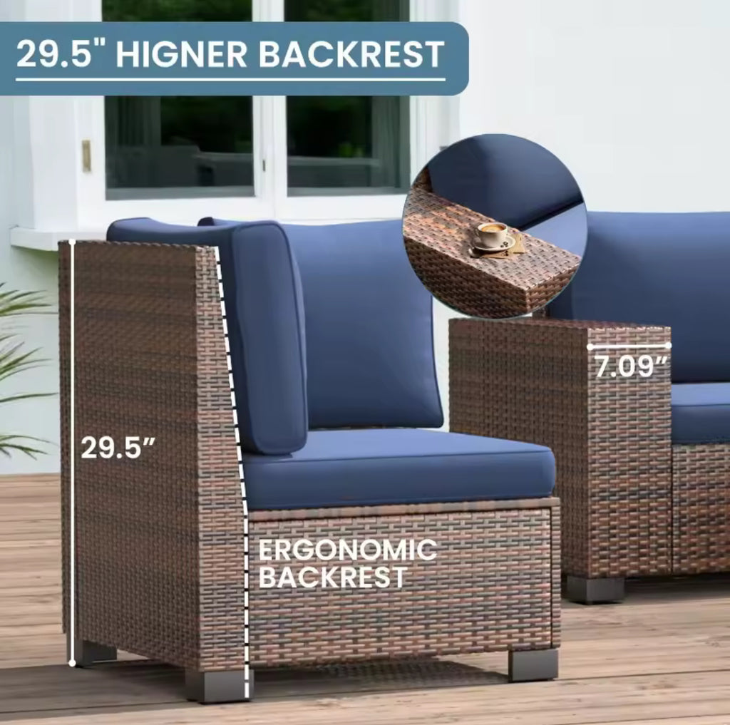 Multi-piece Outdoor Sectional Furniture Set w/ Glass Top Table