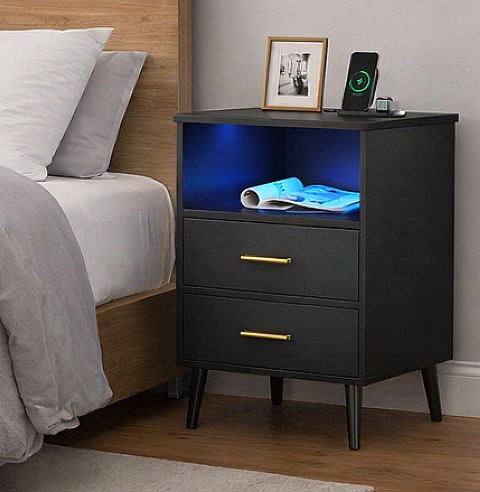 LED Nightstand w/ Charging Station