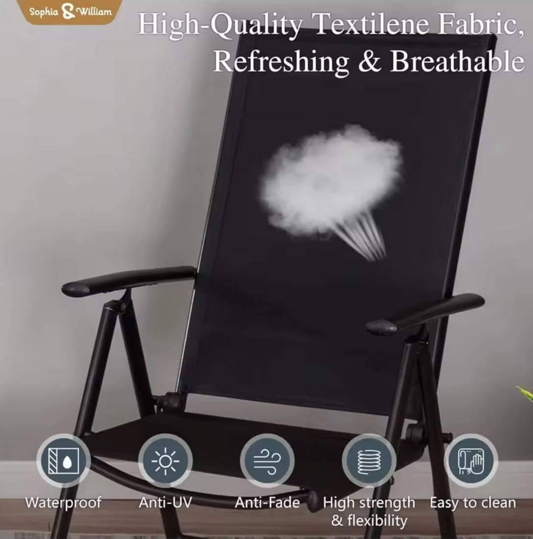 Outdoor Folding Chairs w/ 7-Level Adjustable Backrest (Set of 2)