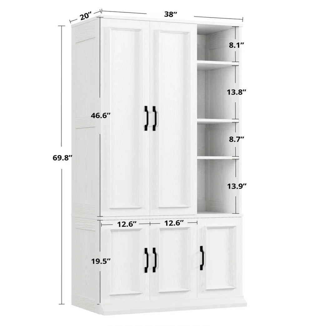 5-Door Wooden Armoire w/ Hanging Poles and 4 Storage Shelves