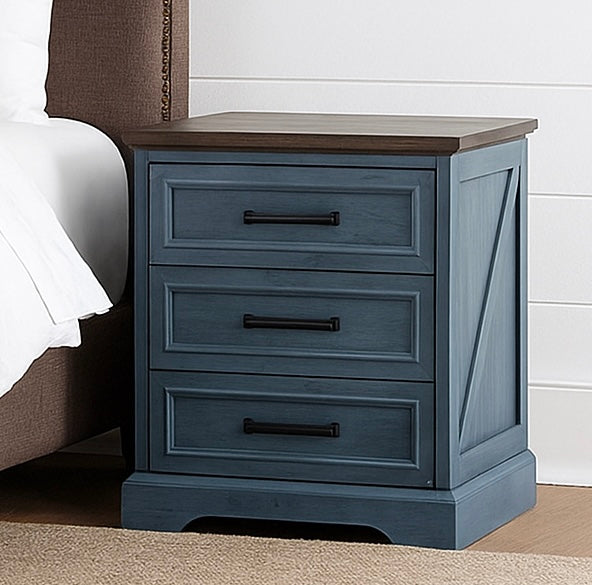 Farmhouse Nightstand w/ Charging Station & 3 Large Drawers