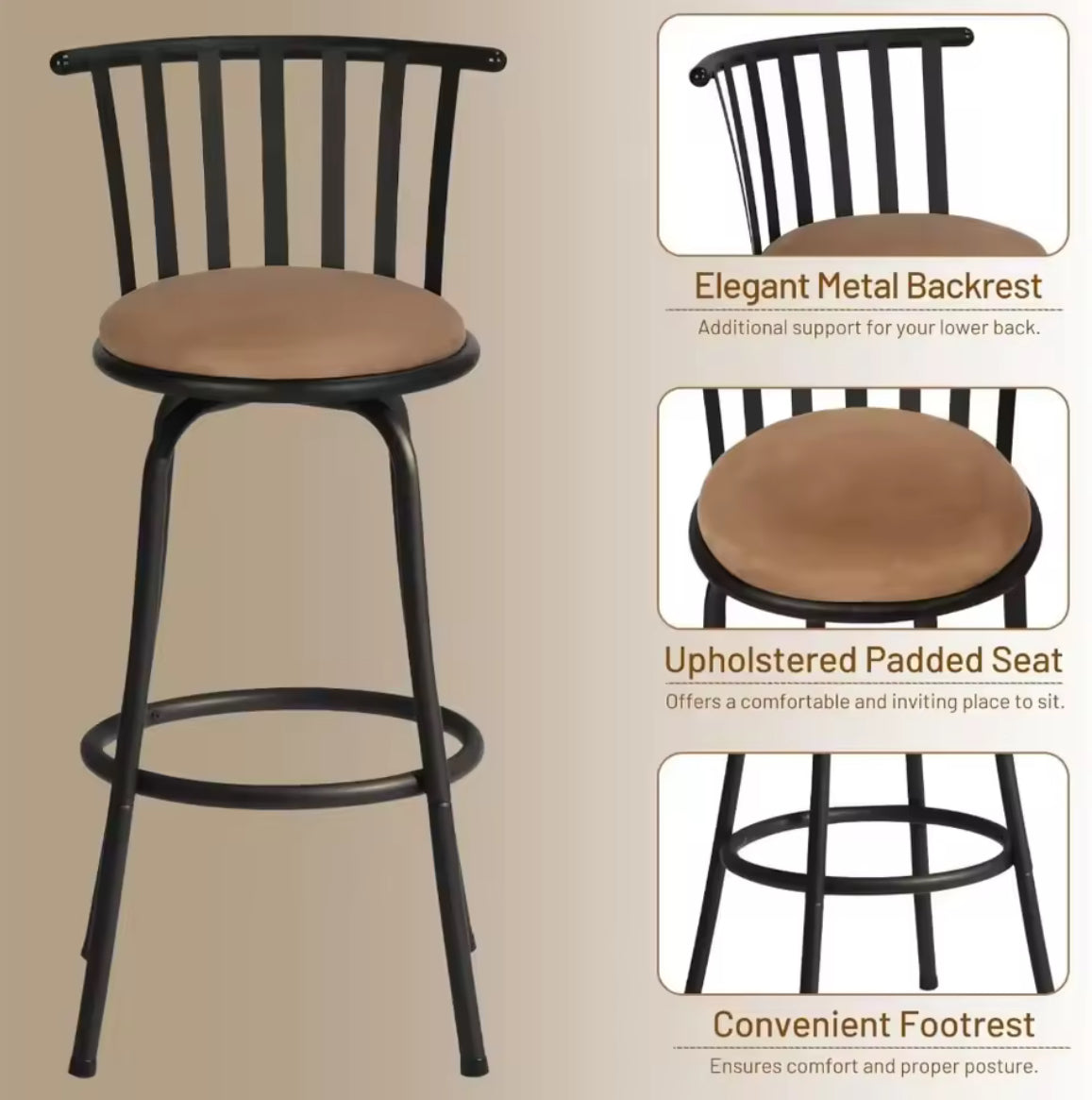 Country-Style Bar Chairs (Set of 3)