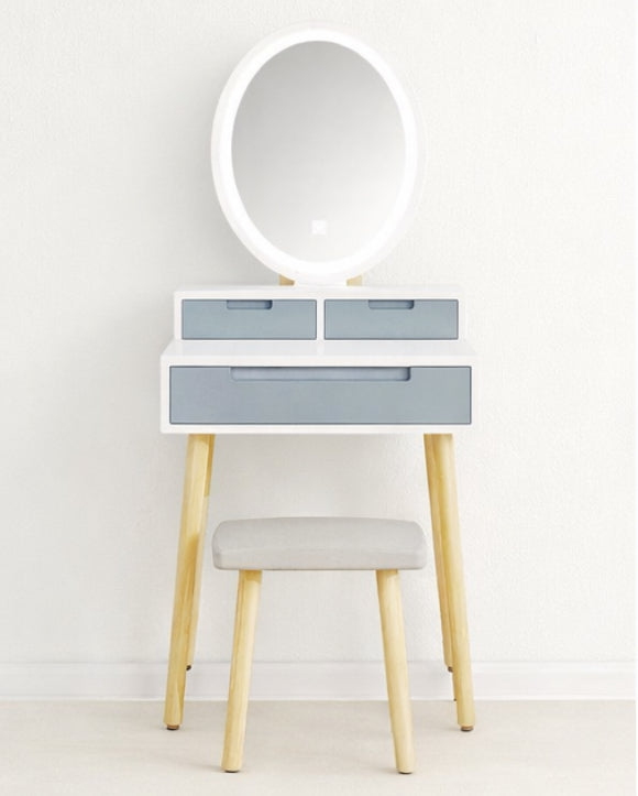 24” Vanity w/ Adjustable Brightness Mirror & Cushioned Stool