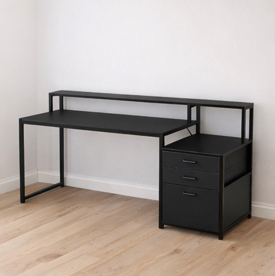 63” Office Desk w/ File Drawer & Monitor Stand