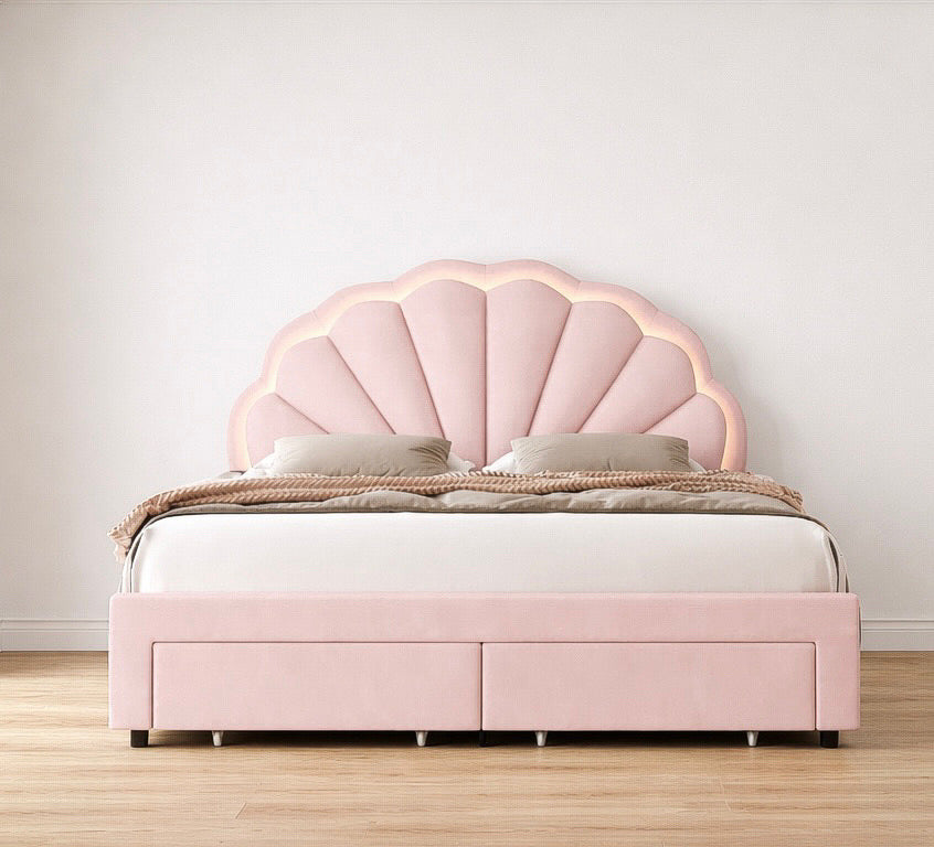 LED Bed Frame w/ Drawers & Adjustable Headboard