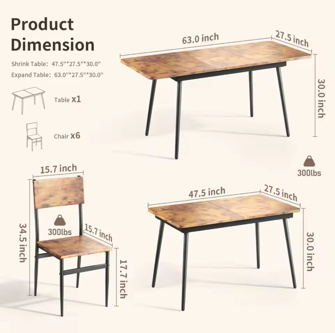 7-Piece Dining Table Set for 6