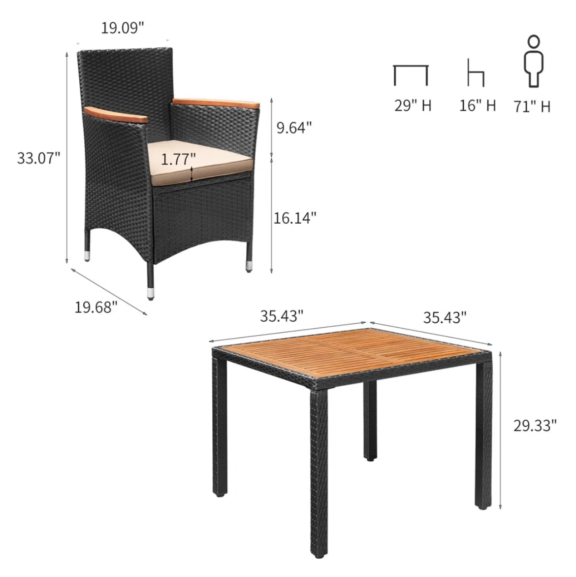 Patio Square Table Set w/ Cushions