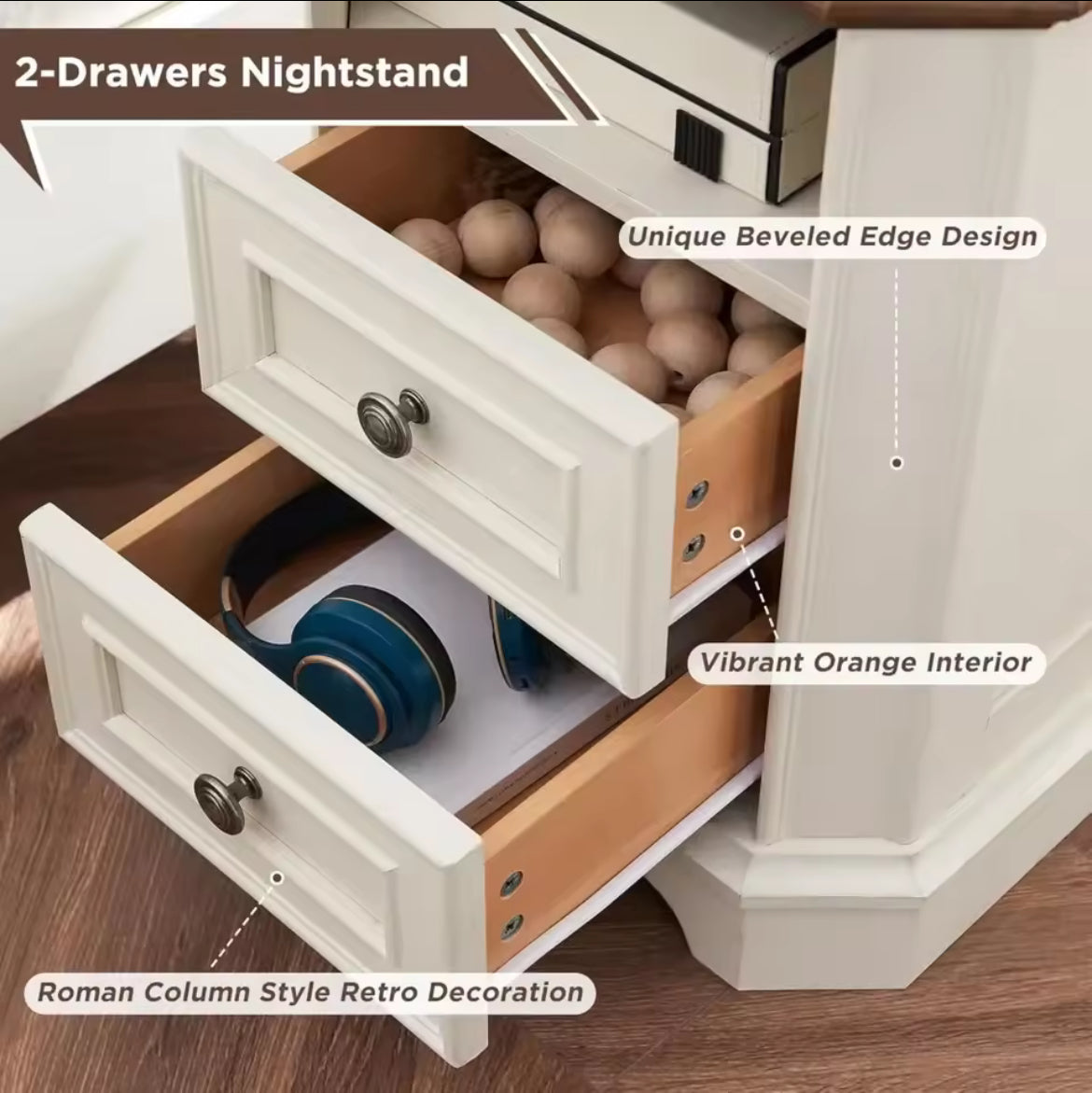 Farmhouse Nightstand w/ Charging Station