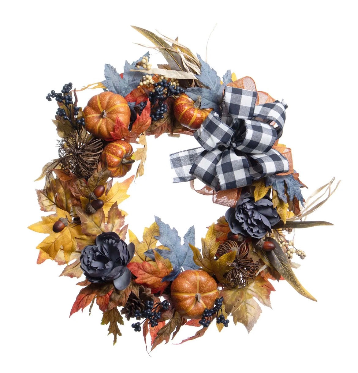 24” Autumn Wreath w/ Plaid Bow