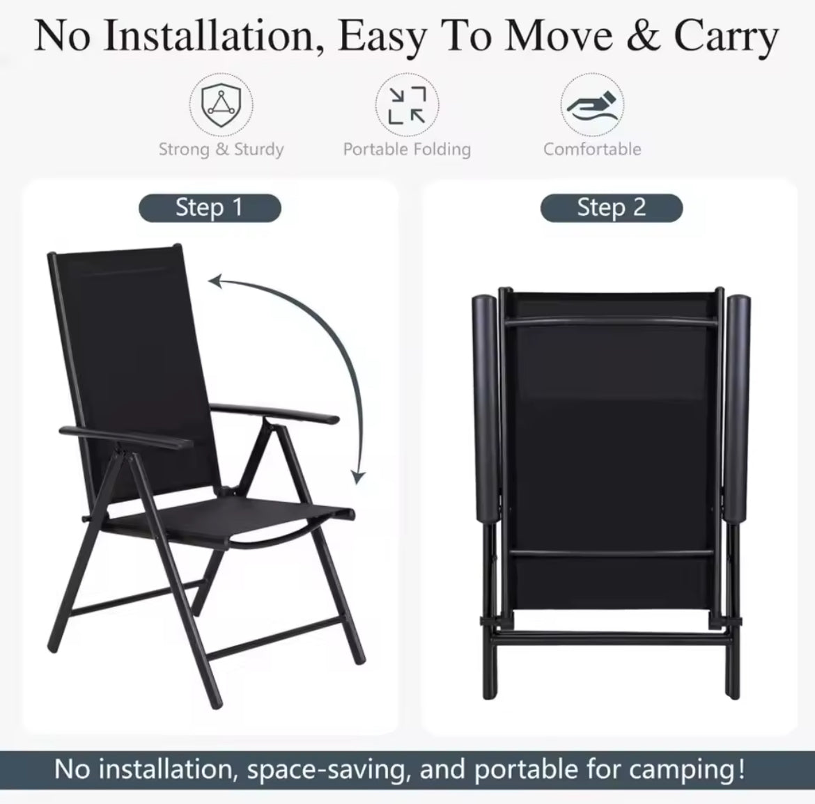 Outdoor Folding Chairs w/ 7-Level Adjustable Backrest (Set of 2)