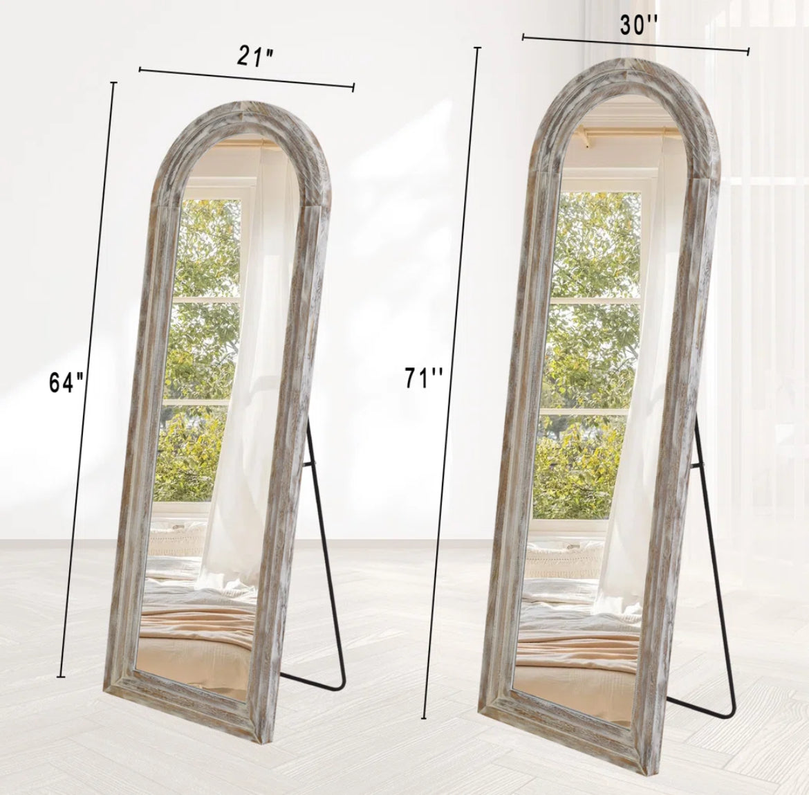 Arched Wood Frame Full Length Mirror w/ Stand
