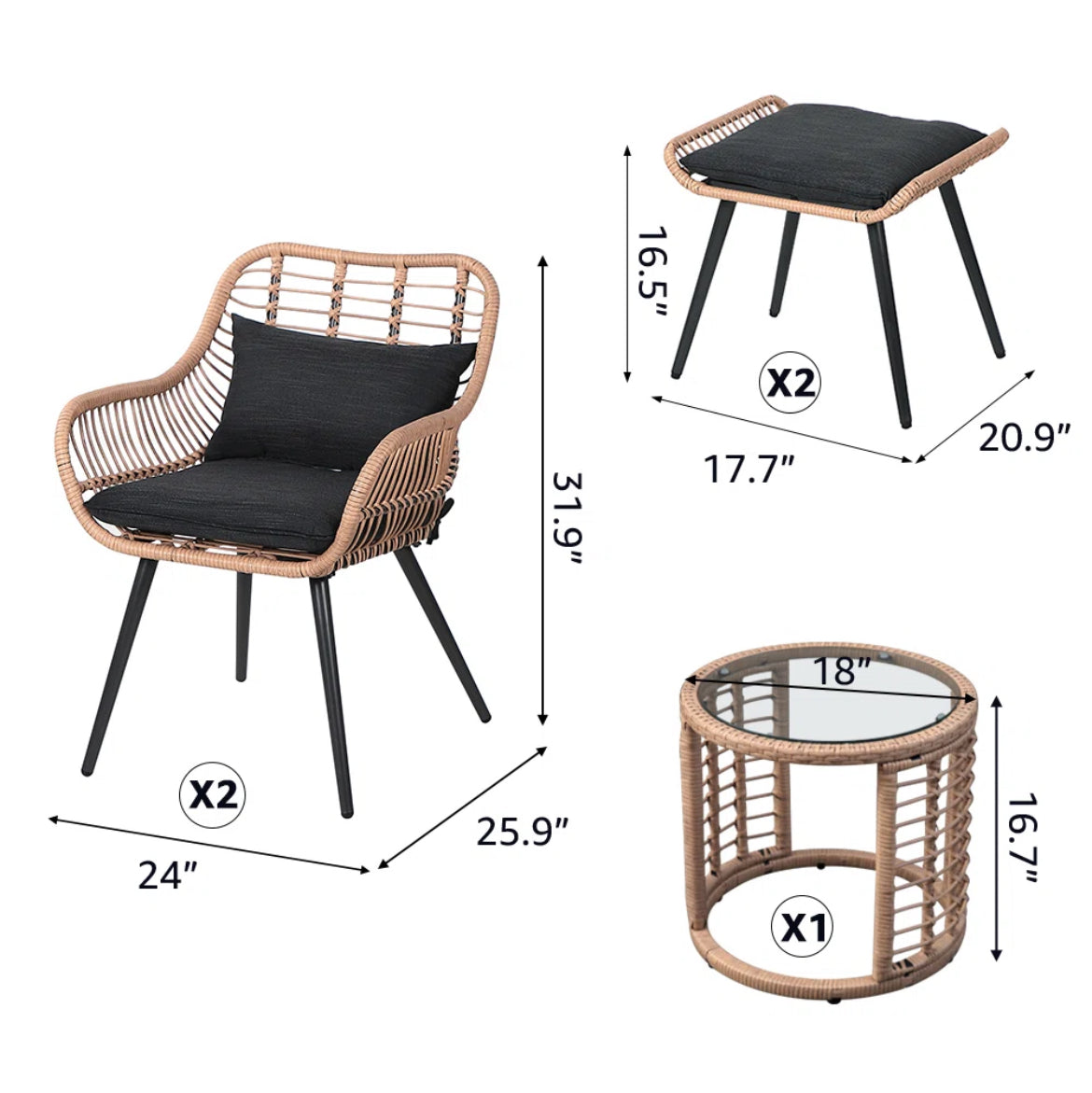 Outdoor Armchair Set w/ Cushions
