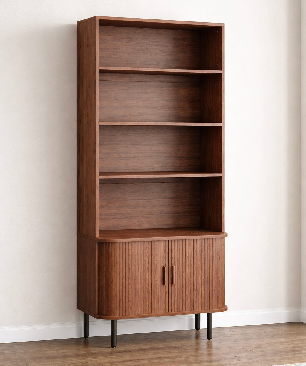 4-Tier Modern Bookshelf w/ Storage Cabinet