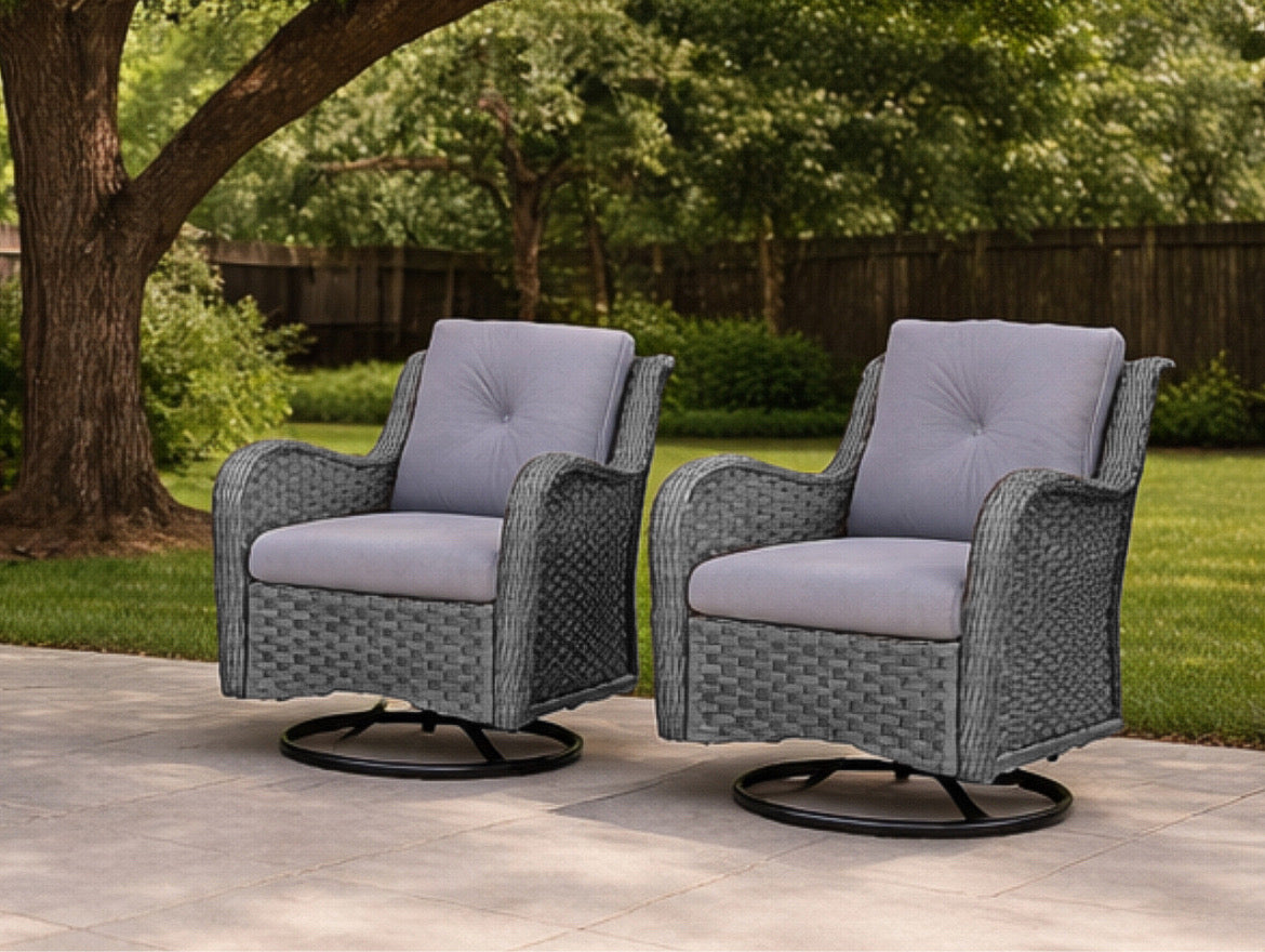 Wicker Outdoor Lounge Chair w/ Cushions (Set of 2)