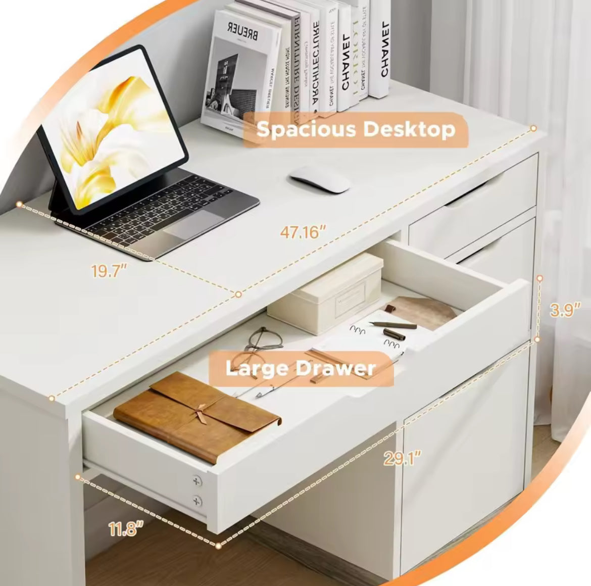 47” Office Desk w/ 4 Drawers