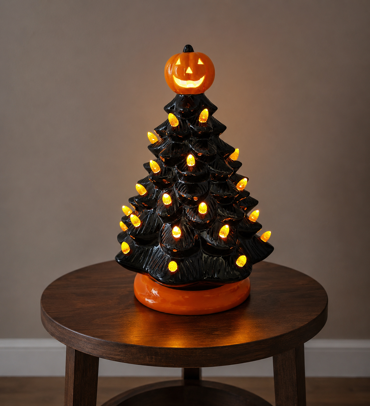 Ceramic Halloween Tree w/ Topped Jack-o'-Lantern