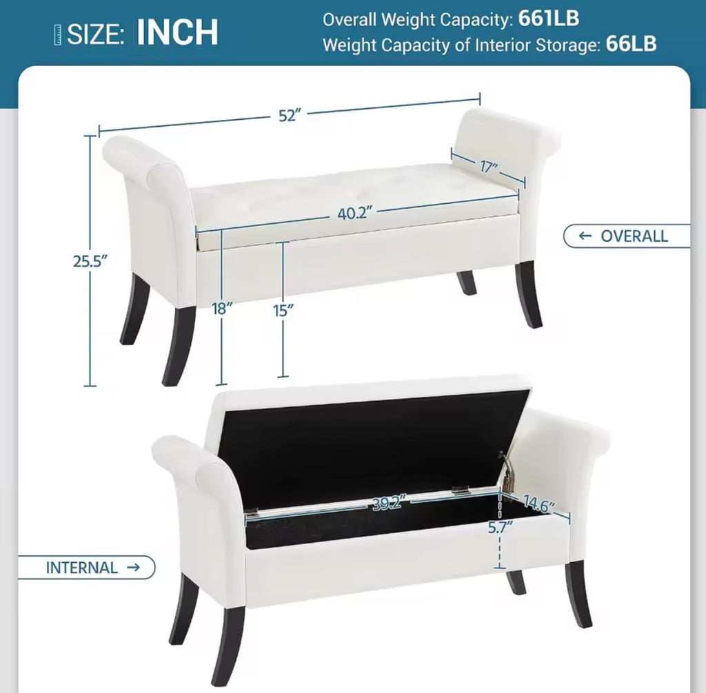 52” Tufted Storage Bench