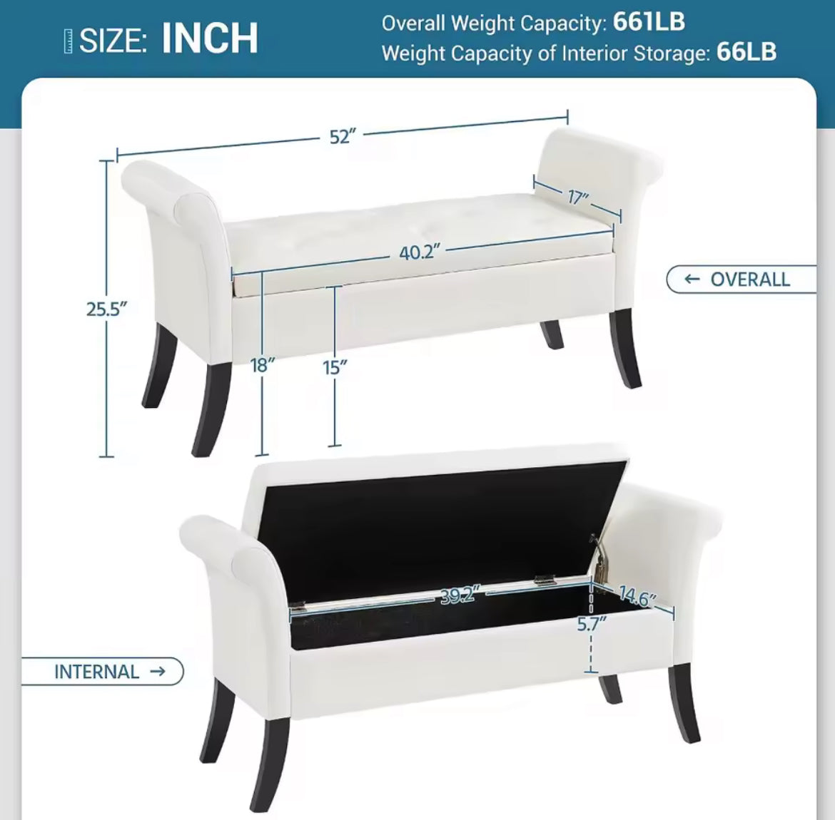 52” Tufted Storage Bench