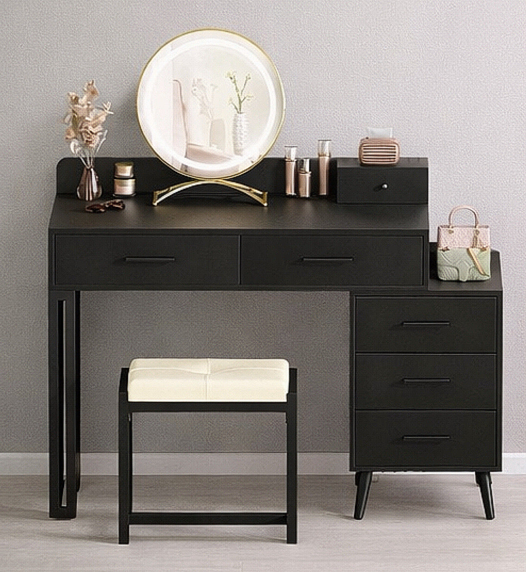 35” Vanity Desk w/ LED Mirror & 6 Drawers