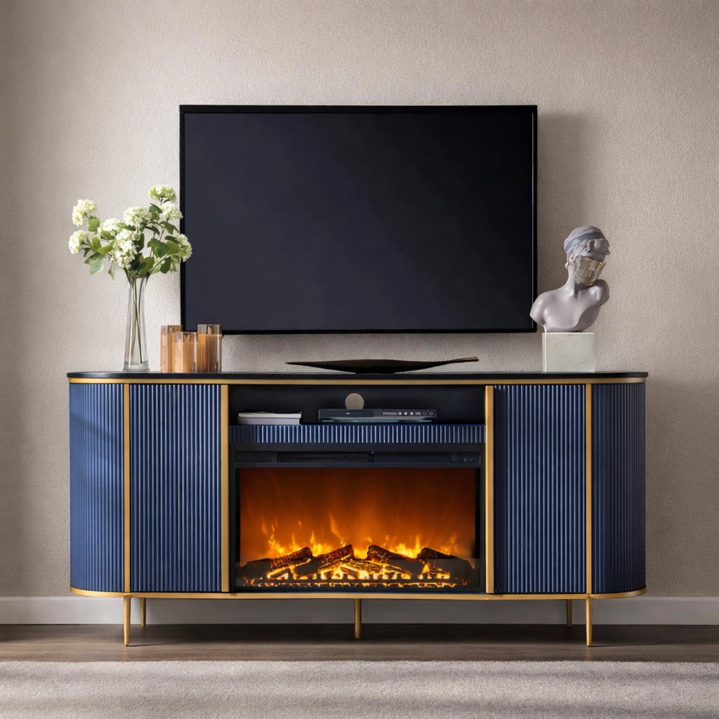 Fluted Fireplace TV Stand