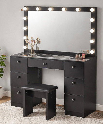 43” Vanity Desk w/ Adjustable Brightness & 3 Color Lighting Modes