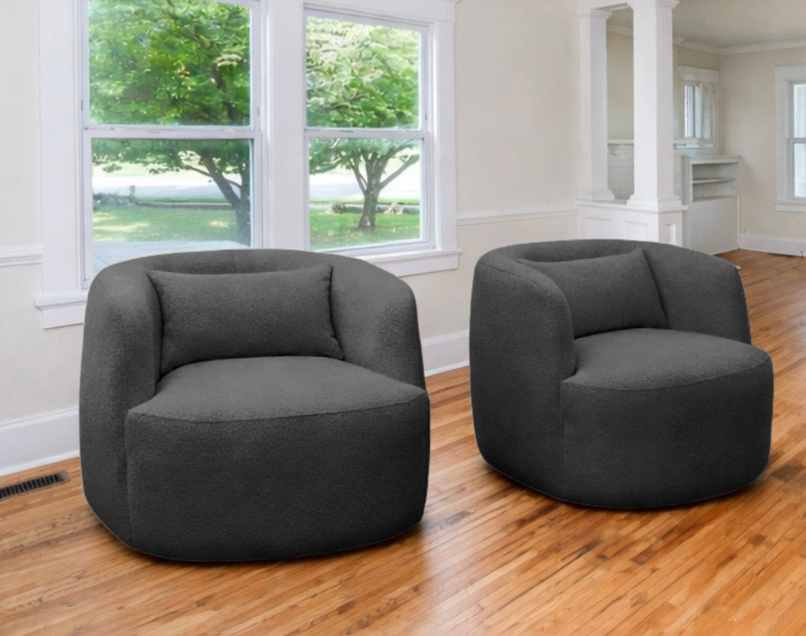Boucle Upholstered Swivel Armchair (Set of 2)