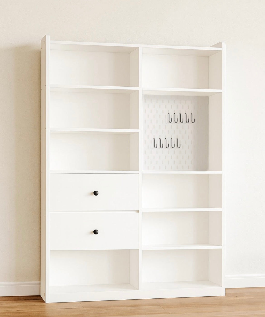 Bookcase w/ PegBoard & Deep Drawers