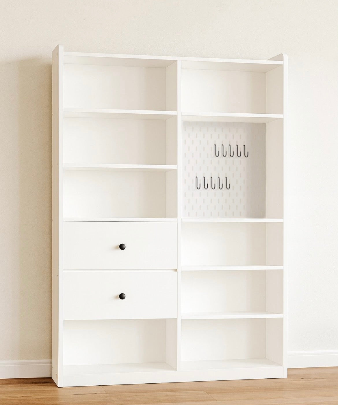 Bookcase w/ PegBoard & Deep Drawers