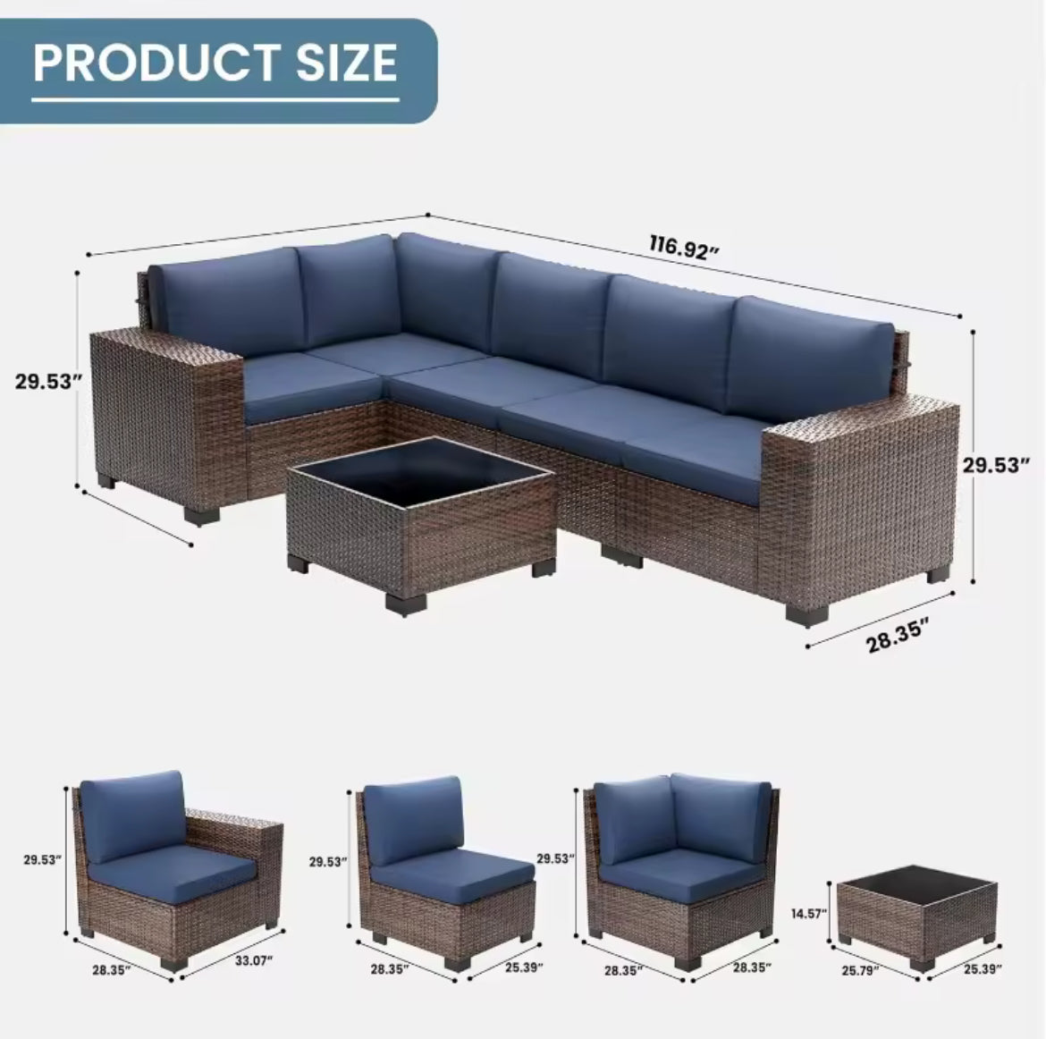 Multi-piece Outdoor Sectional Furniture Set w/ Glass Top Table
