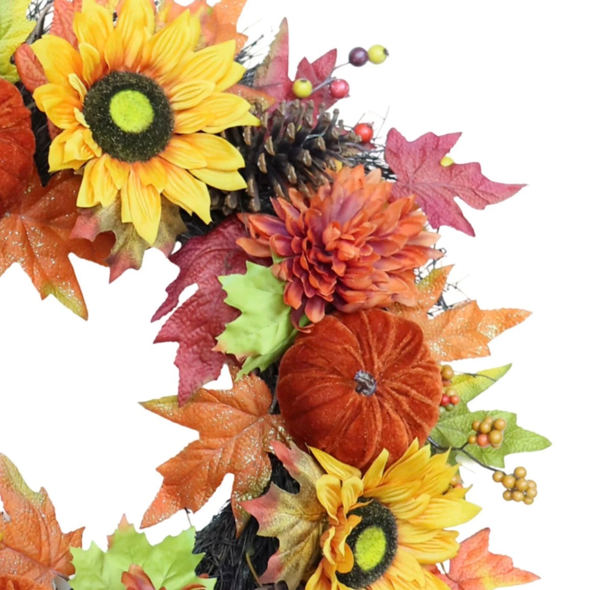 22” Autumn Wreath w/ Velvet Pumpkins