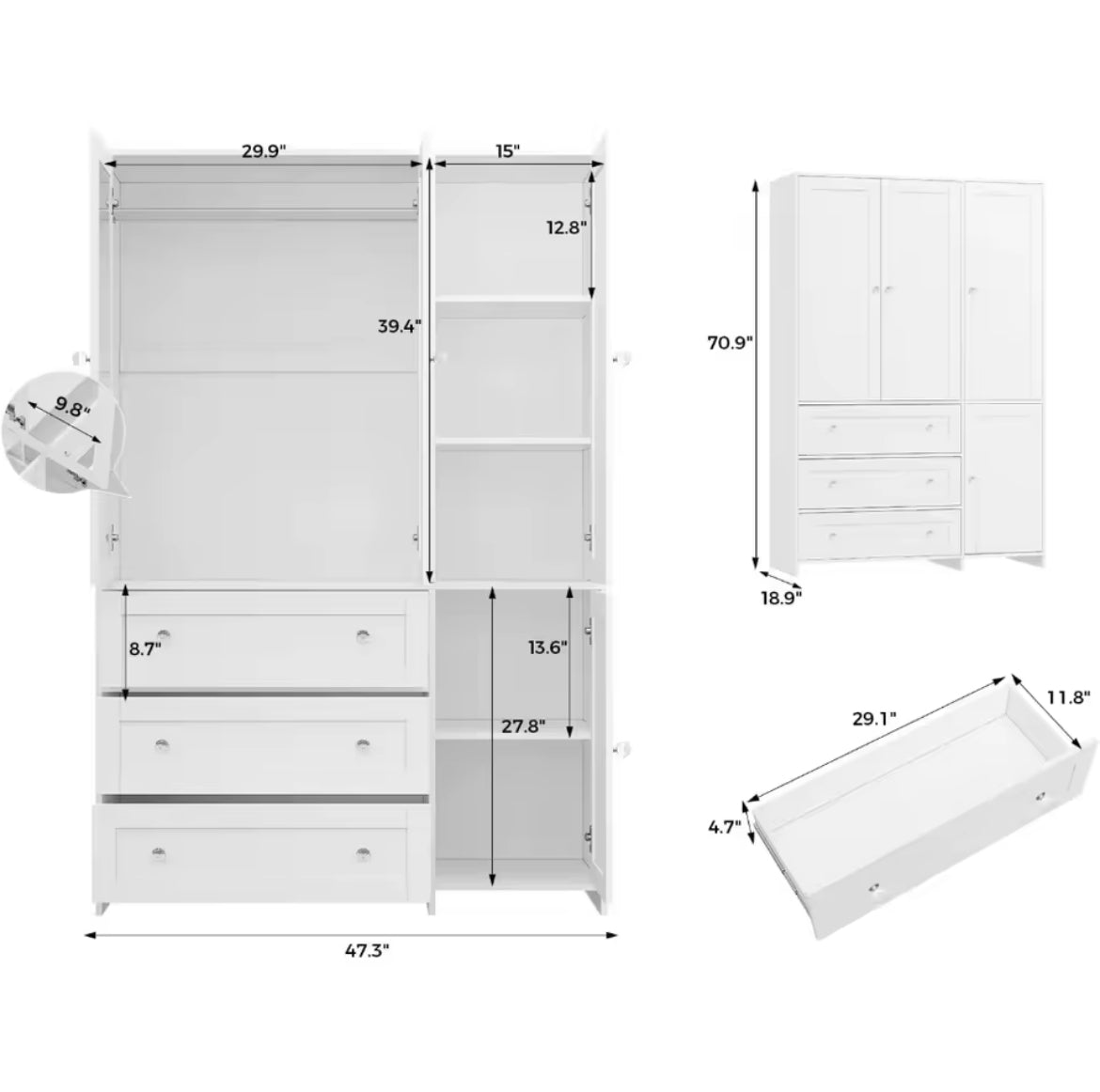 47” Modern Armoire w/ 4 Doors