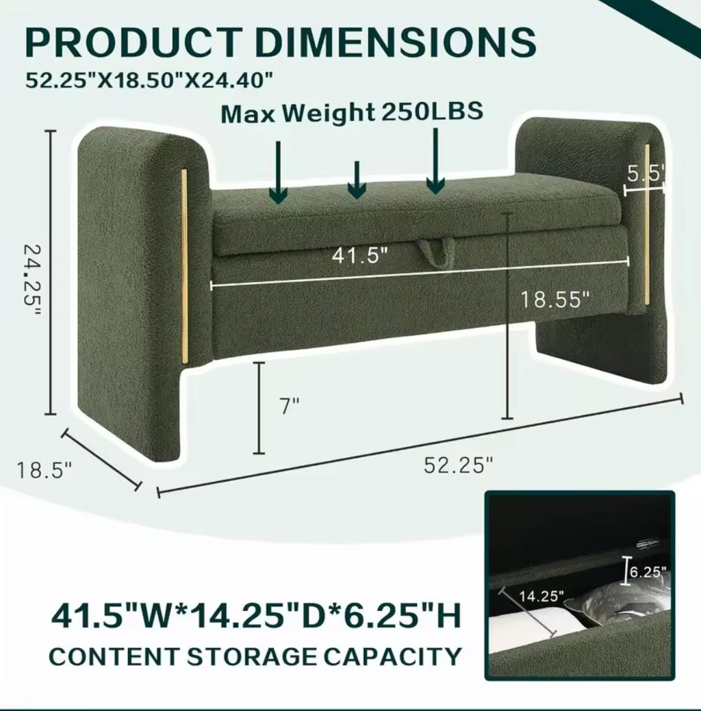 52" Modern Storage Bench w/ Armrests