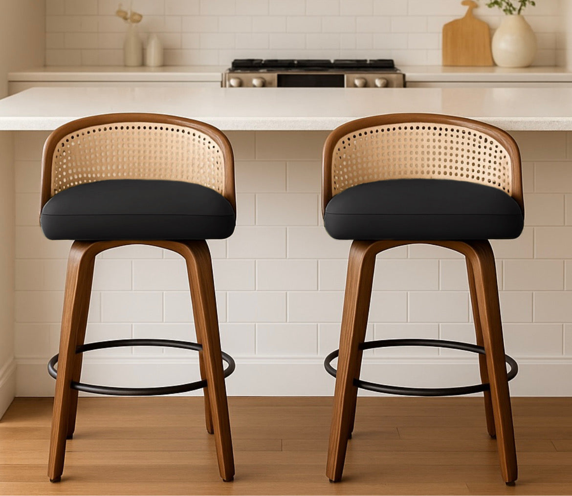 Swivel Rattan Bar Stools w/ Backrest (Set of 2)