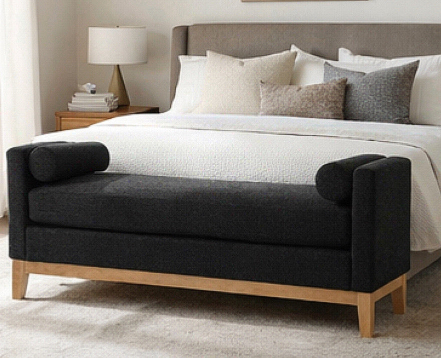 66” End-of-Bed Bench w/ Arms & Pillows