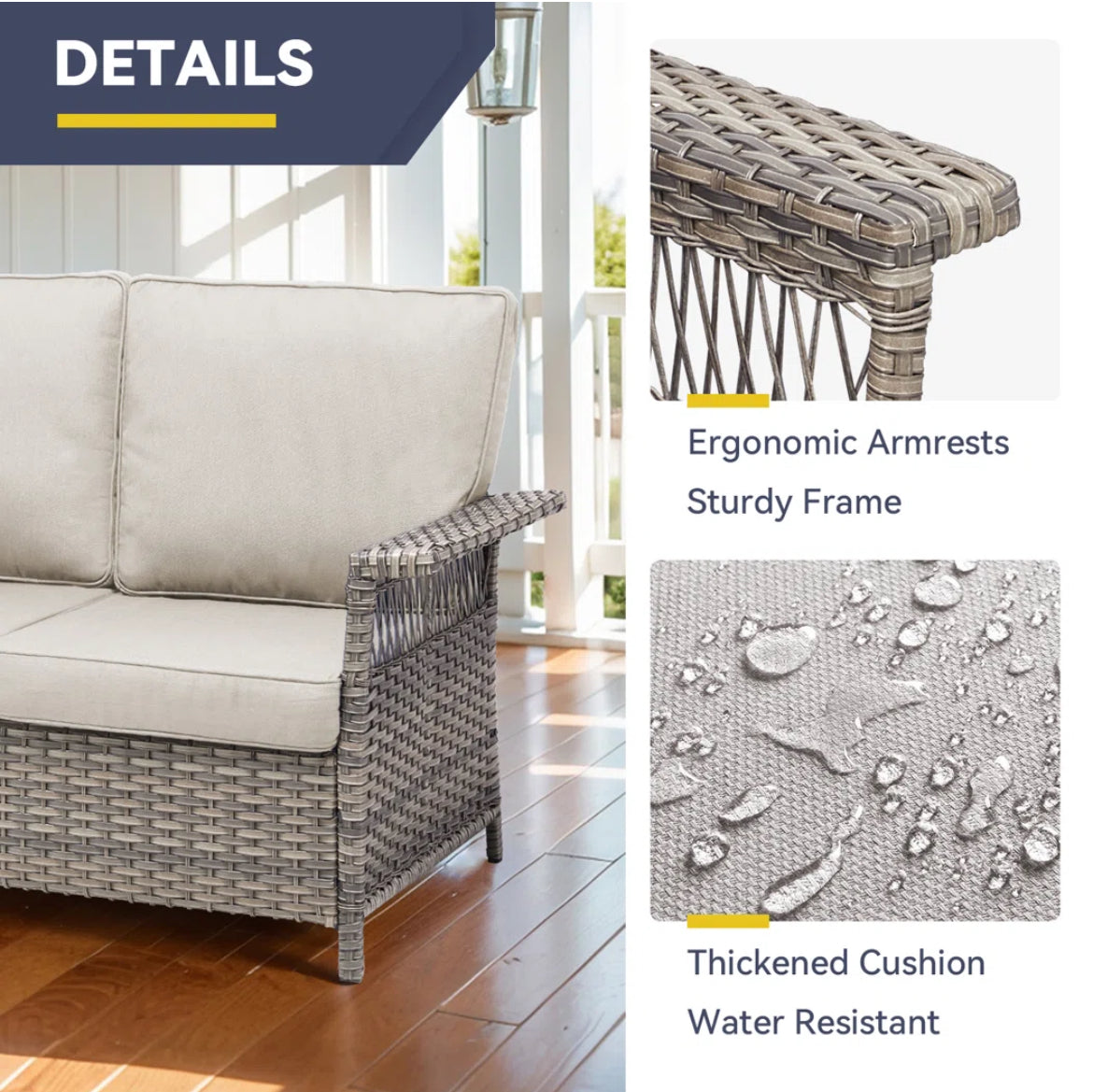 6-Piece Outdoor Sofa Conversation Set w/ Fire Pit Table