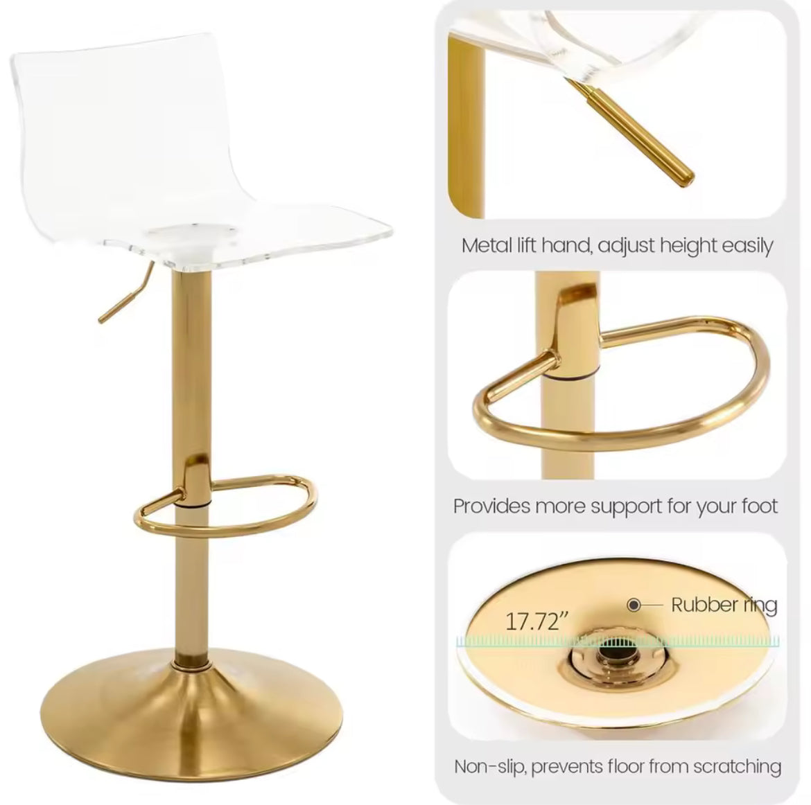 Transparent Acrylic Mid-Back Swivel Bar Stools (Set of 2)
