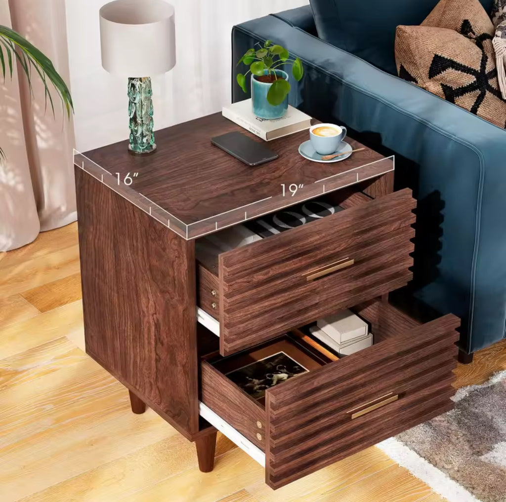 2-Drawer Fluted Nightstand